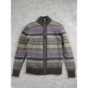Rocha.John Rocha Sweater Womens Small Gray Purple Striped Full Zip Lambswool